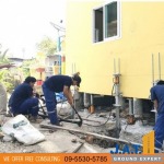 Get pressed micropiles to fix the collapsed house. - J.A.T. Ground Expert Co., Ltd.
