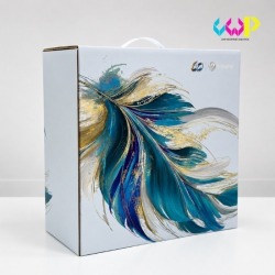 Offset cardboard box with corrugated backing.