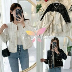 เสื้อคลุมแขนยาวผ้าทวีตกระดุมทอง