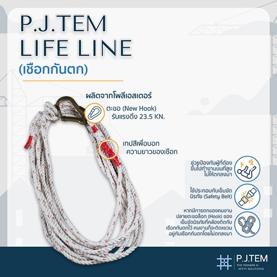 โรงงานเชือกกันตกและตะขอกันตก 10 เมตร - ให้เช่าและติดตั้ง ตาข่ายนิรภัย - พี.เจ. เท็ม