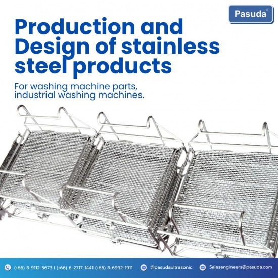 รับผลิตสั่งทำและออกแบบงานสแตนเลสชั้นวางสแตนเลสตะกร้าสแตนเลส สำหรับล้างชิ้นงานเครื่องจักรเครื่องล้างโรงงานอุตสาหกรรม - รับผลิตเครื่องล้างอัลตร้าโซนิค - พศุดา ซัพพลายส์ แอนด์ เซอร์วิสเซส