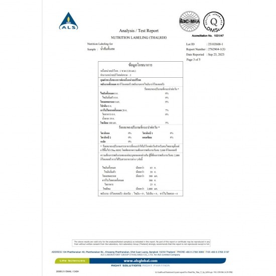 ข้อมูลโภชนาการ ข้อมูลโภชนาการ 