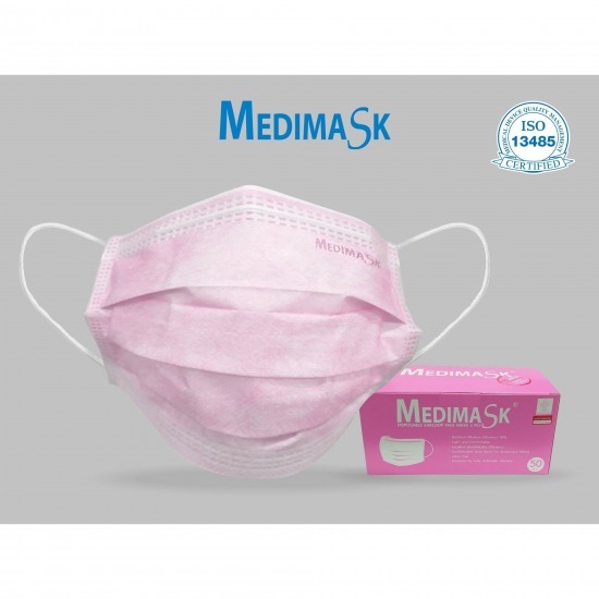 ขายส่งหน้ากากอนามัยสีชมพู หน้ากากอนามัยสีชมพู  Medimask Pink Facemask 