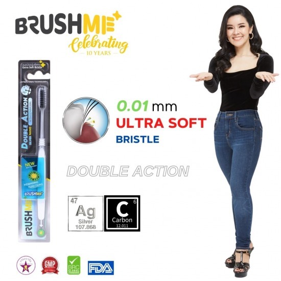 แปรงสีฟัน BrushMe Double Action ขนแปรงนุ่มพิเศษ2ชนิด แปรงสีฟันชาโคล  แปรงสีฟันชาร์โคล 