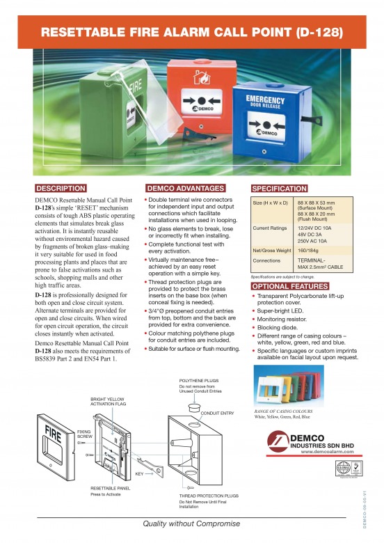 Manual call piont resettable break glass D-128