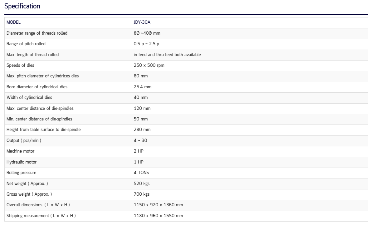 รายละเอียดเครื่องรีดเกลียว รุ่น JDY-30A