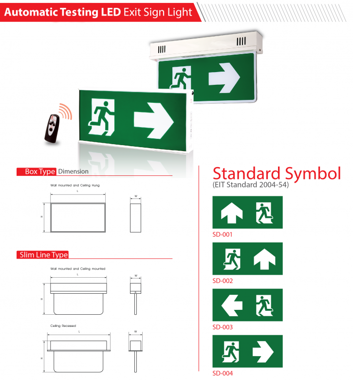 Automatic Testing LED Exit Sign Light