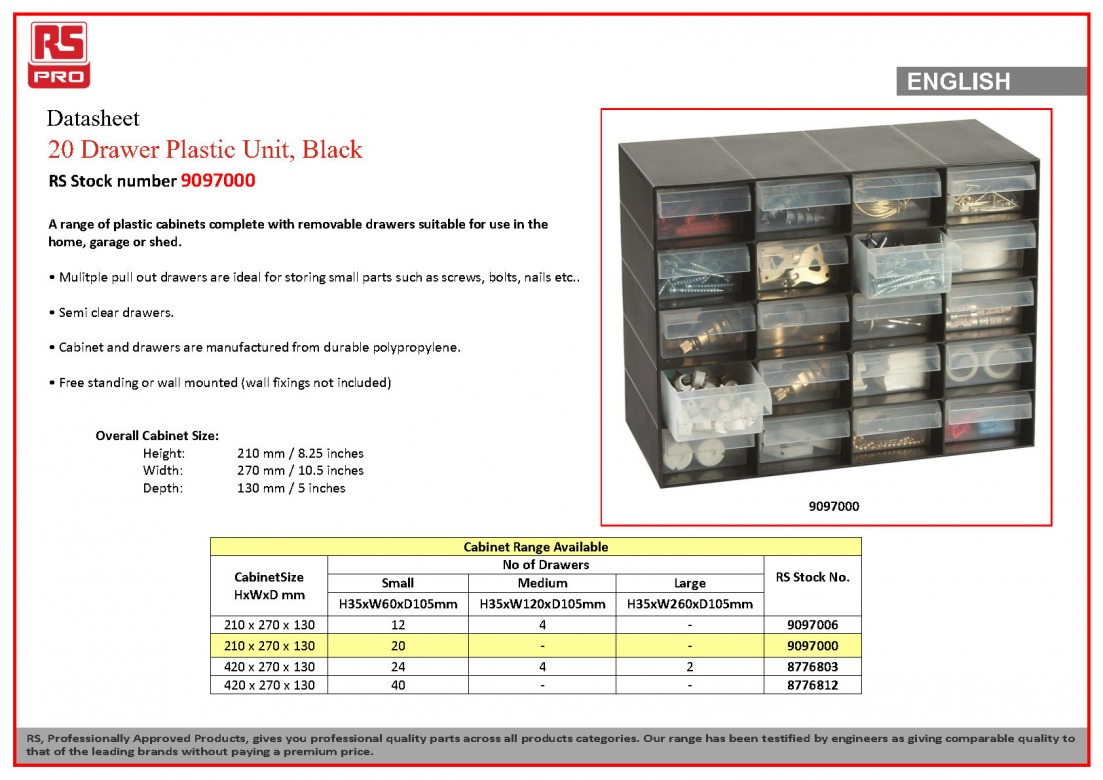 20 Drawer Plastic Unit Black