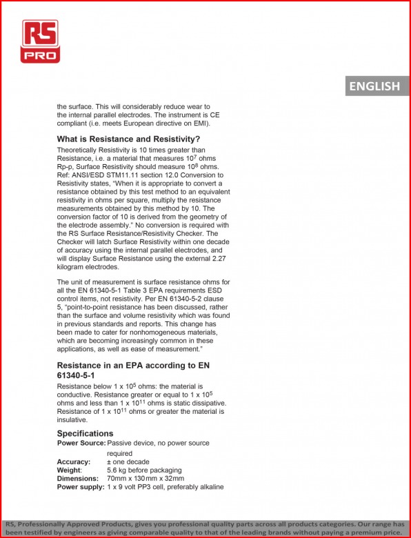 Spec Surface Resistance Checker