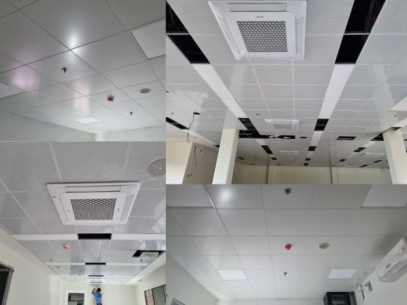 งานติดตั้ง ฝ้าอลูมิเนียมเจาะรู, ฝ้าอลูมิเนียมแผ่นเรียบ ขนาด 600X600 มม.