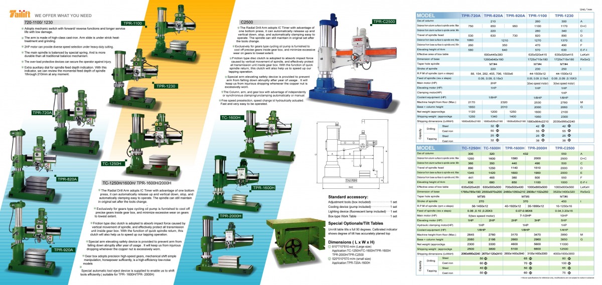 Radial drilling -Tailift all models